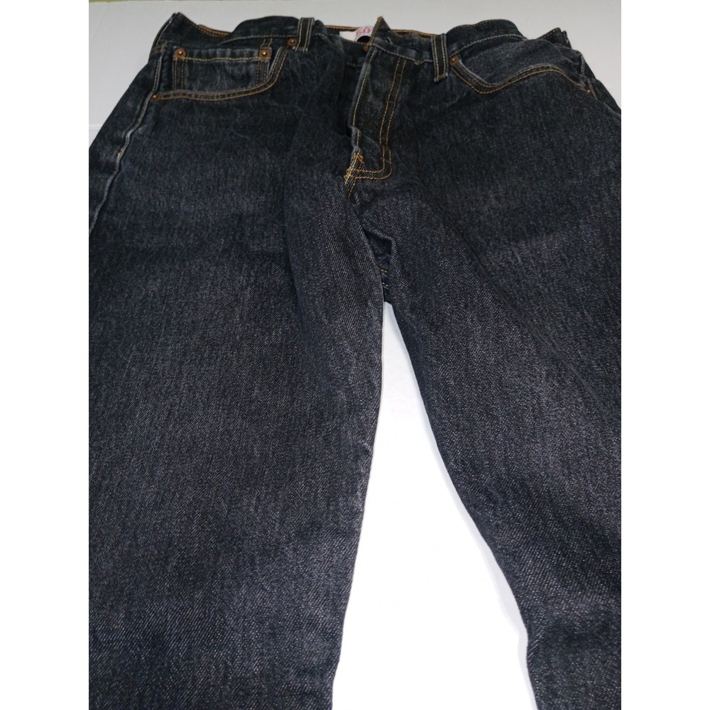 Levi'sโ 501 Jeans Mens 34x32 Black Button Fly Straight Distressed Denim - Picture 4 of 14